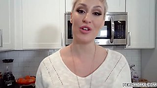 Stepson fucks her stepmom Ryan Keely from behind on the kitchen counter and makes a hot porn video