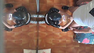 MILF in Sexy Clothes, Stockings and High Heels Fucked in the Mouth and Doggy Style with Repeated Orgasms