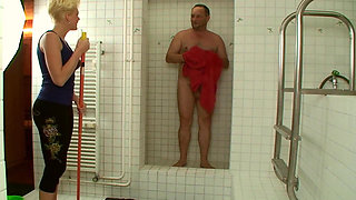 Busty Blonde MILF From France Got to Deep Throat Cock in Bathroom