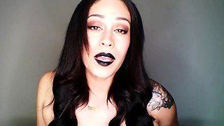 Busty curly brunette with big boobs fucks on couch