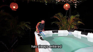 I End up Fucking the Technician Who Has a Hard Cock After Seeing Beautiful Latina Masturbating in the Jacuzzi