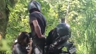 Bikers veer off the road for a quickie