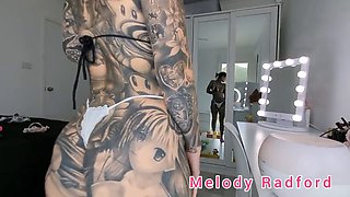 Mini bikini and lace thong try on petite goth MILF in the gym, hentai, tattoos, Melody Radford