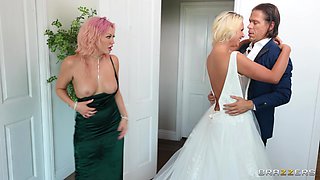 Spicy females swap the dick on the wedding day for ruthless FFM kinks