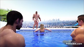 Big cocked studs take Monica Rossi for a wild poolside romp