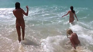 Fully Naked Lesbian Teens Have Fun On The Beach
