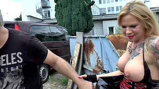 Blonde big ass tattooed chick loves hard doggy fuck