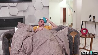 Teen fucking stepdads dick under blanket