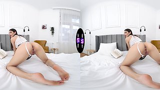 A hot solo girl plays with her pussy in a 180-degree view