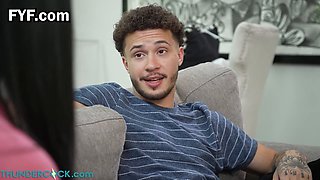 Reagan Foxx saves her son from torment by riding Apolony Banks' massive cock in stockings