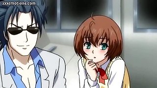 Two anime toying and sharing a cock