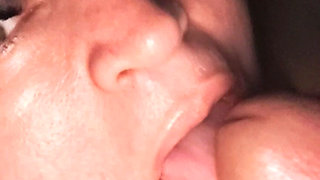 MILF Sucking and Sucking Cock Until It Comes on My Face I Masturbate in My Mouth and Swallow Milk