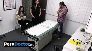 Stepdad and gorgeous teen take special care of Doctor and his busty nurse in 69 position
