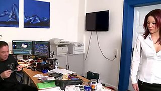 Big Redhead Natalie Hot Blows Boss Big George's Huge Cock in Office