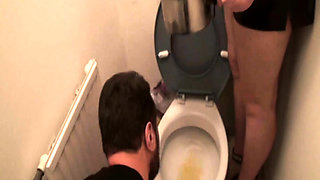 Femdom ladies humiliate slave at the toilet