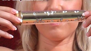 British blonde stands nude and plays by herself in erotic kinks