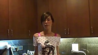 BrookeSkye masturbate her tight pussy in kitchen