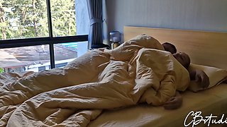 Petite blonde is woken up by her partner's big cock in her pussy