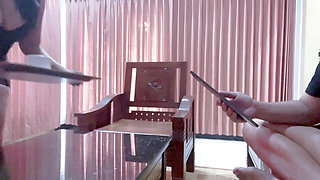 SEXY WAITRESS ASKED TO SATISFY HER EMPLOYER IN THE LIVING ROOM