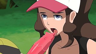 Perky tittied anime cutie sucks off a meat pole outdoors