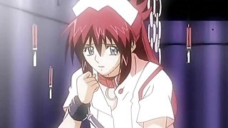 Chained hentai nurse with a muzzle gets huge boobs