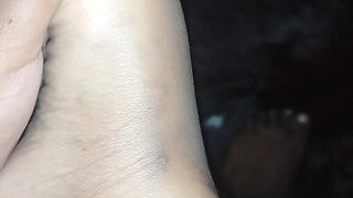 Cute plump african girl shows off her feet, black knees and light thighs for your enjoyment