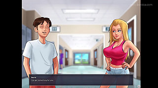 I accidentally hit on bigtits blonde cheerleader in a college shower. Will I get a boner??? (Summertime Saga - Roxy 1)