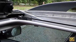 HUNT4K. Beauty fucked hard in car while BF received stack of cash