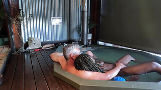 Ebony MILF Gets Her Ass Eaten and Pussy Fingered in a Hot Tub