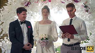 Hot bride has a wild public sex on her wedding ceremony. Watch her suck her future husband's cock and get railed doggystyle