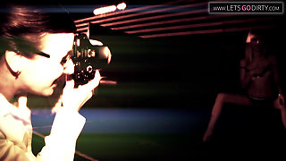 Skinny girl finger fucks herself after getting horny in photoshoot