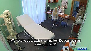 Busty blond needs help in the physicians toilet - faux medical center