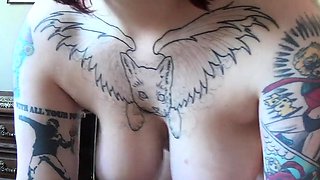 Tattooed Amateur Rubs Oiled Body - Big Ass, Curvy, Bush