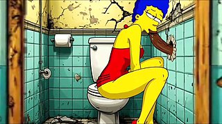 The Simpsons Porn Parody: Sexy Cheating Wife Marge Lets a Black Dude Fuck Her In The Public Toilet