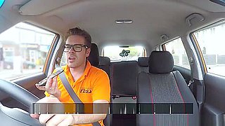 Couple Banging In Fake Driving School Car