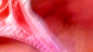 Lars Damberger masturbating in coral satin underwear