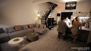 Petite Blonde Candee Licious & Tall Buxom Fanta Sie Enjoy Hot 4-some With Their Swapped Husbands