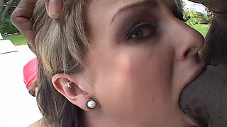 Blonde babe sucks a huge cock then gets fucked by a big black cock