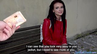 Public out casting sex in POV style with pantyhosed teen