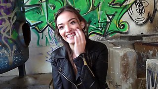 Easygoing babe with tattoos gets banged in public