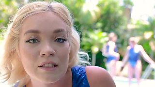 cute teen friends have foursome with hot coach