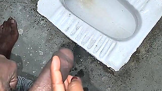 Desi Bhabhi Holding Stepbrother-in-law's Penis and Making Him Pee and Peeing Herself