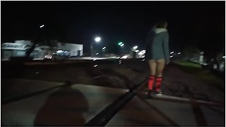 Public Sex In The City Naked Girl Flashing Wet Pussy To Voyeur Passengers Of The Train And Trucks - Wet Girl