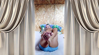 Hot Housewife Lukerya Is Busy Having Fun on a Large Bed.