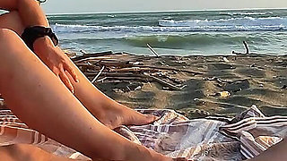 French Teacher Extreme Public Blowjob on Nudist Beach with Voyeurs and Cumshot