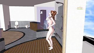 An animated 3D cartoon video of a Cute Teen Girls Nude Shower Scene.
