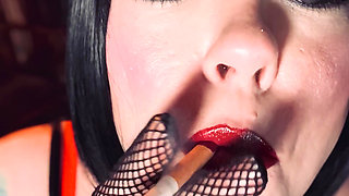 Smoking Mistress Tina Snua Chain Smokes 2 Superking cigarettes In Fishnet Gloves - Smoker smoke BBW Chubby