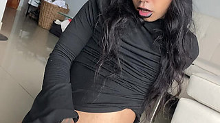 Your cute trans gf shoots a big load for you