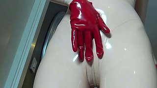 Latex slut solo anal masturbation