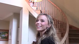 Slutty realtor Pristine Edge gets her shaved cunt banged by a client